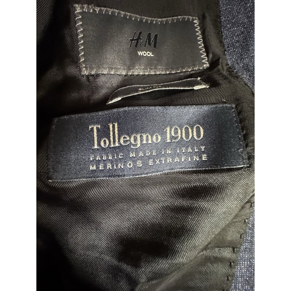 H&M Tollegno 1900 Merino Wool Blazer Slim Fit Gray Jacket 38R Elbow Patches - Picture 5 of 6